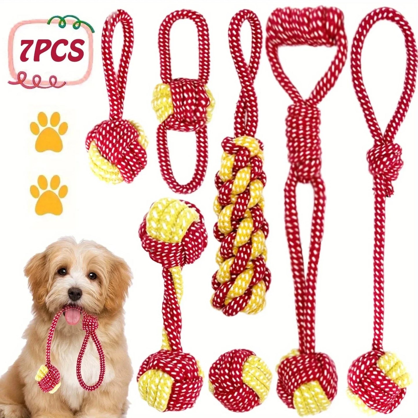 7pcs Dog Rope Chew Toys, Interactive Knot Toys Durable Training Set,Teething Puppies & Aggressive Chewers, Indoor/Outdoor Play