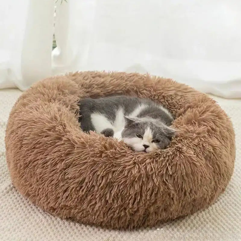 1pc Round Plush Dog Bed & Cat Nest,Non-Slip Base, Warm Soft Faux Fur Pet Bed,Perfect Christmas Gift, Cozy Home Decor