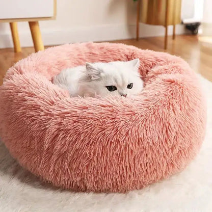 1pc Round Plush Dog Bed & Cat Nest,Non-Slip Base, Warm Soft Faux Fur Pet Bed,Perfect Christmas Gift, Cozy Home Decor