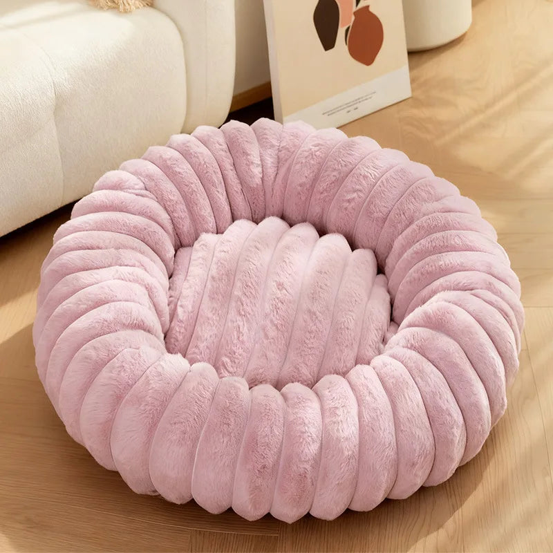 Indoor Cat Bed with Corduroy Rabbit Fur Anti Slip Bottom Donut Dog Bed for Small Dogs Artificial Bed Washable Detachable Cover