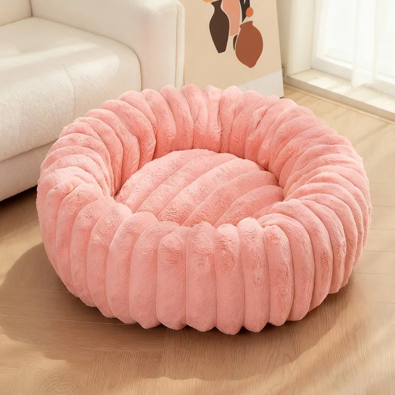 Indoor Cat Bed with Corduroy Rabbit Fur Anti Slip Bottom Donut Dog Bed for Small Dogs Artificial Bed Washable Detachable Cover