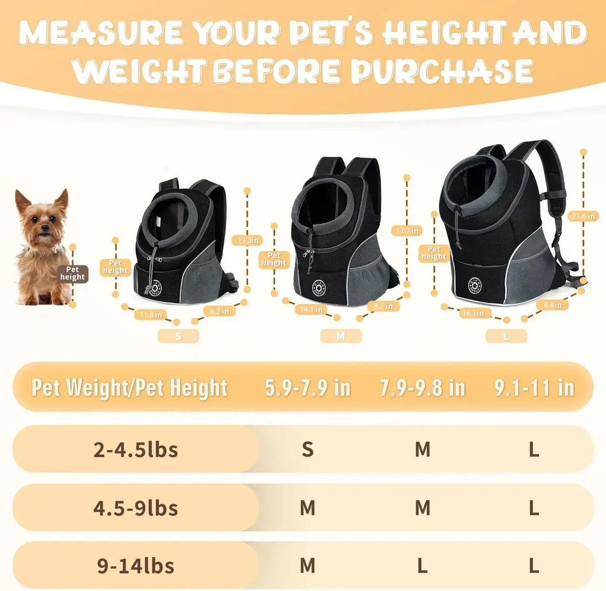 Pet Backpack Carrier for Small Dogs & Cats - Front-Folded Travel Backpack with Ventilation Mesh & Harness-Like Zipper Lock