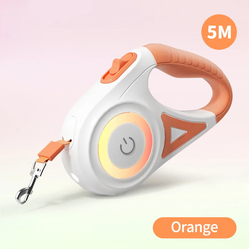 ROJECO 5M Automatic Retractable Dog Leash LED Luminous Leading Fashion Light Straps For Dog Puppy Pet Flexi Walking Running Lead