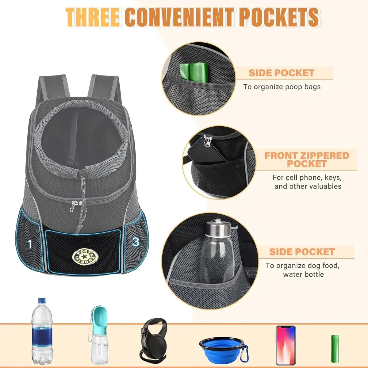 Pet Backpack Carrier for Small Dogs & Cats - Front-Folded Travel Backpack with Ventilation Mesh & Harness-Like Zipper Lock