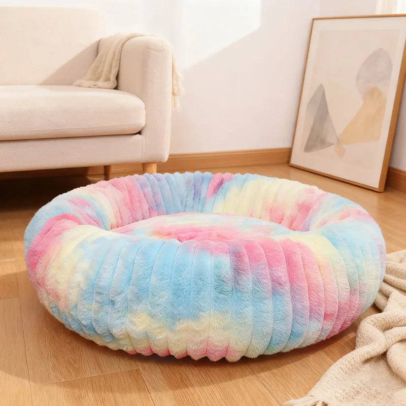 Indoor Cat Bed with Corduroy Rabbit Fur Anti Slip Bottom Donut Dog Bed for Small Dogs Artificial Bed Washable Detachable Cover