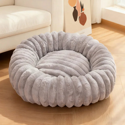Indoor Cat Bed with Corduroy Rabbit Fur Anti Slip Bottom Donut Dog Bed for Small Dogs Artificial Bed Washable Detachable Cover
