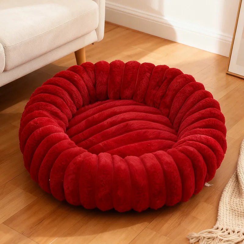 Indoor Cat Bed with Corduroy Rabbit Fur Anti Slip Bottom Donut Dog Bed for Small Dogs Artificial Bed Washable Detachable Cover