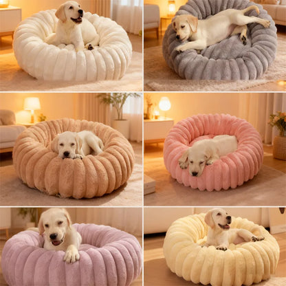 Indoor Cat Bed with Corduroy Rabbit Fur Anti Slip Bottom Donut Dog Bed for Small Dogs Artificial Bed Washable Detachable Cover