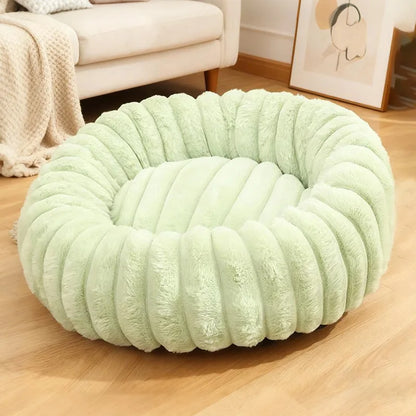 Indoor Cat Bed with Corduroy Rabbit Fur Anti Slip Bottom Donut Dog Bed for Small Dogs Artificial Bed Washable Detachable Cover
