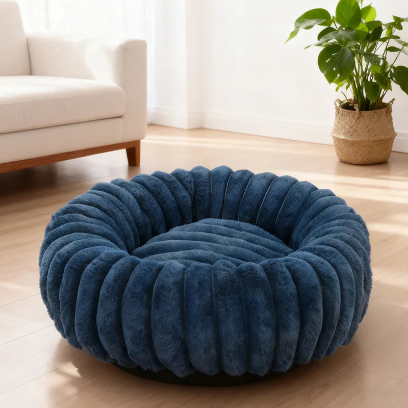 Indoor Cat Bed with Corduroy Rabbit Fur Anti Slip Bottom Donut Dog Bed for Small Dogs Artificial Bed Washable Detachable Cover