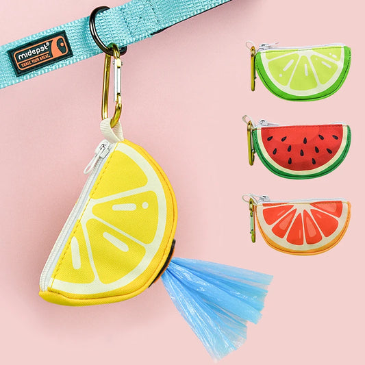 Cute fruit pet poop bag storage, can be connected to any dog leash, bag and leash not included, limited special edition