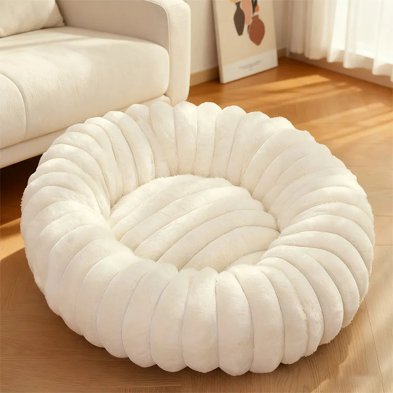Indoor Cat Bed with Corduroy Rabbit Fur Anti Slip Bottom Donut Dog Bed for Small Dogs Artificial Bed Washable Detachable Cover