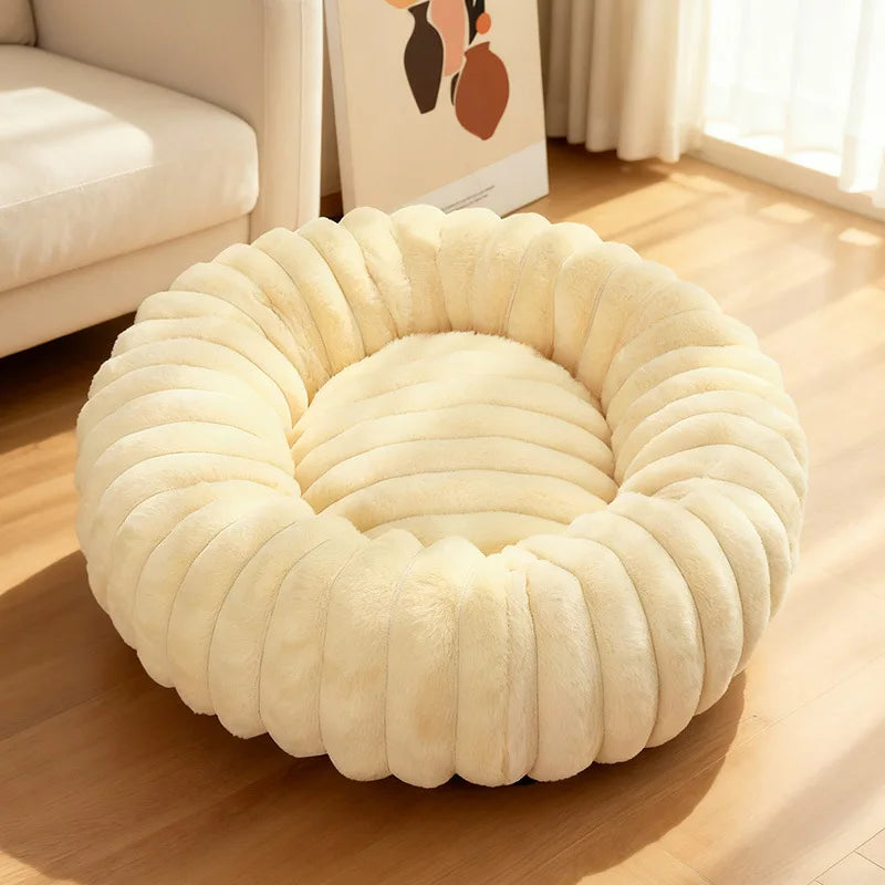 Indoor Cat Bed with Corduroy Rabbit Fur Anti Slip Bottom Donut Dog Bed for Small Dogs Artificial Bed Washable Detachable Cover