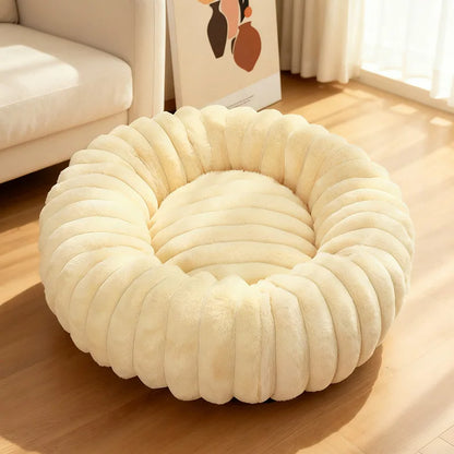 Indoor Cat Bed with Corduroy Rabbit Fur Anti Slip Bottom Donut Dog Bed for Small Dogs Artificial Bed Washable Detachable Cover