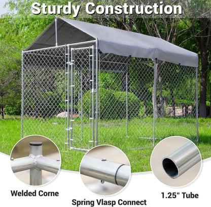 Extra Large Outdoor Dog Kennel, Anti-Rust Galvanized Chain Link Dog Run with Roof, Waterproof UV-Resistant Cover & Secure Lock