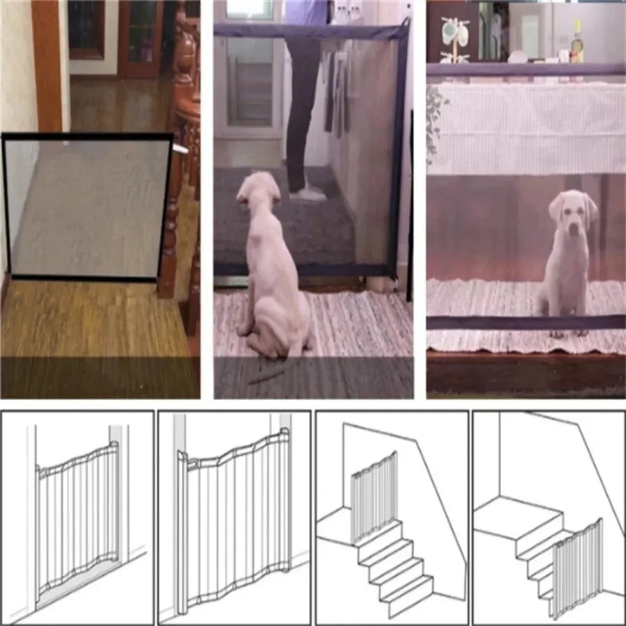 1PC Tall Pet Dog Gate - Retractable Safety Guard, Toddler Stair Gate, Ingenious Mesh Dog Fence, Isolation Barrier for Indoor