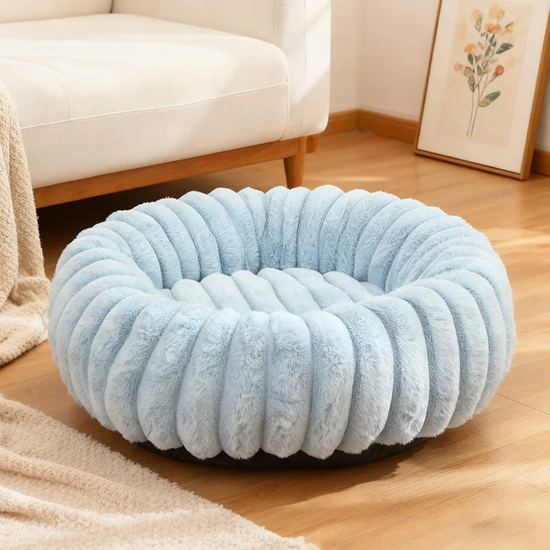 Indoor Cat Bed with Corduroy Rabbit Fur Anti Slip Bottom Donut Dog Bed for Small Dogs Artificial Bed Washable Detachable Cover