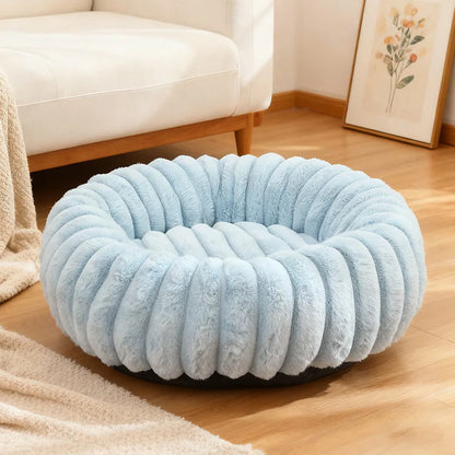 Indoor Cat Bed with Corduroy Rabbit Fur Anti Slip Bottom Donut Dog Bed for Small Dogs Artificial Bed Washable Detachable Cover